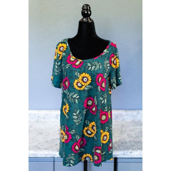 LuLaRoe Classic Tee Teal Floral Pattern, Size Large - Picture 3 of 5